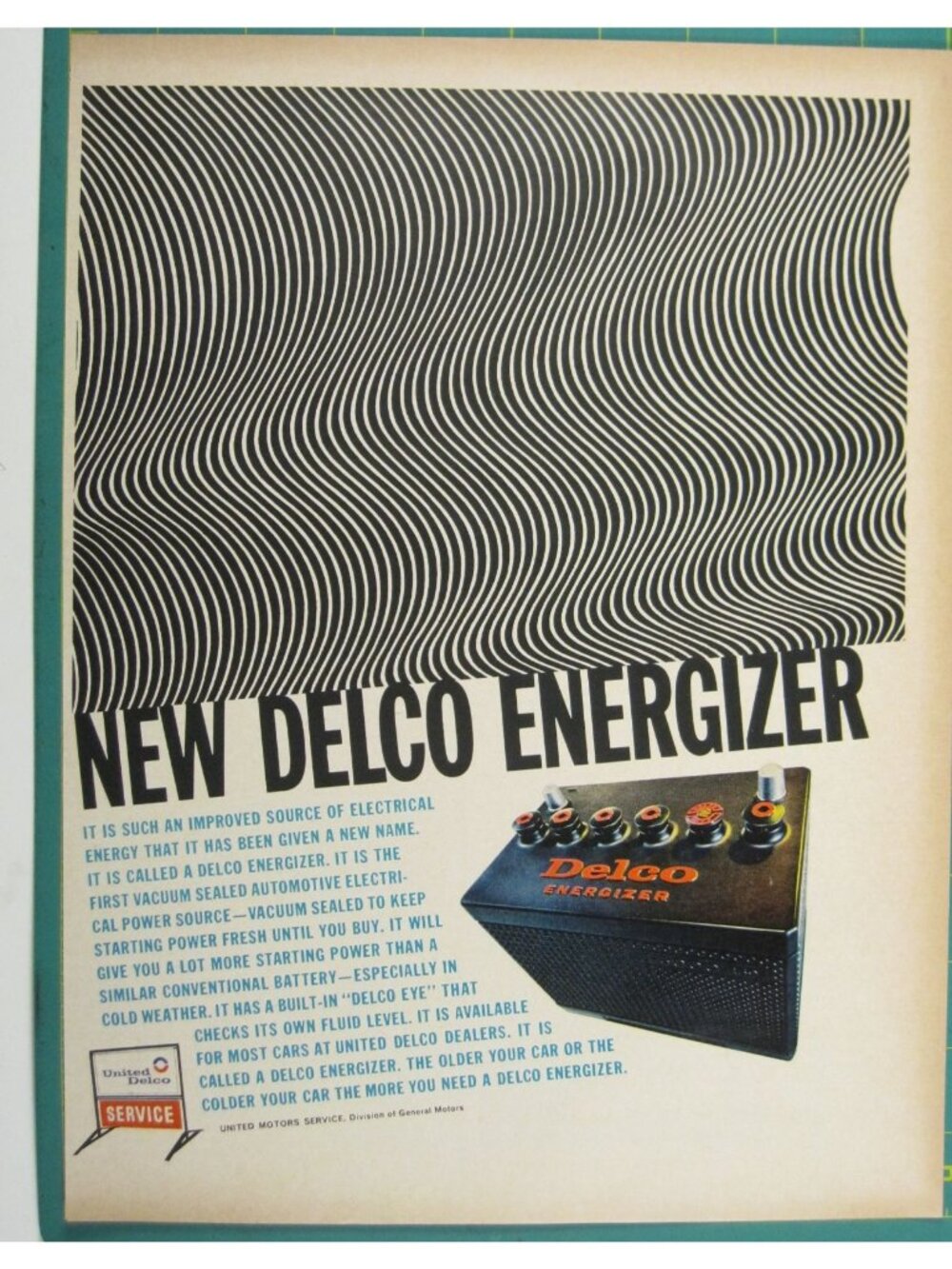 Print Ad New Delco Energizer United Motors Service Vintage Automotive 1969